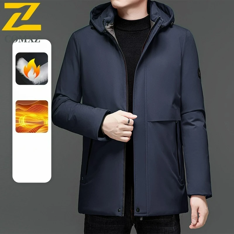 2025 Men's Winter New Warm Jacket Luxury Brand Thickened Warm Parka Korean Casual Detachable Hooded Thermal Cotton Padding Coat