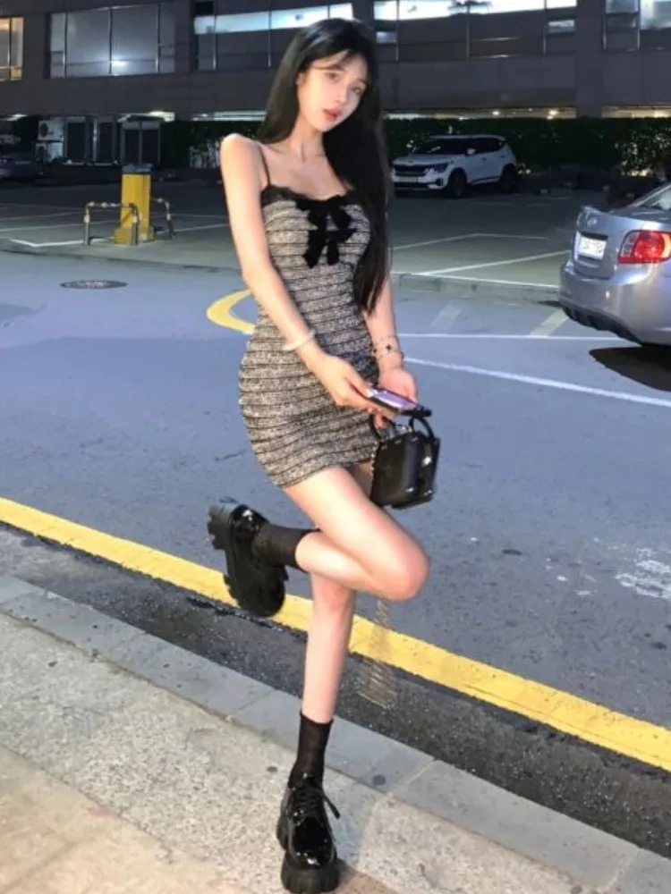 2024 opaska dziecięca patchworkowe sukienka bez rękawów kobiet w stylu Vintage Harajuku kontrastowe kolorowy pasek Mini Vestidos Y2k estetyczne podstawowe sukienki ołówkowe