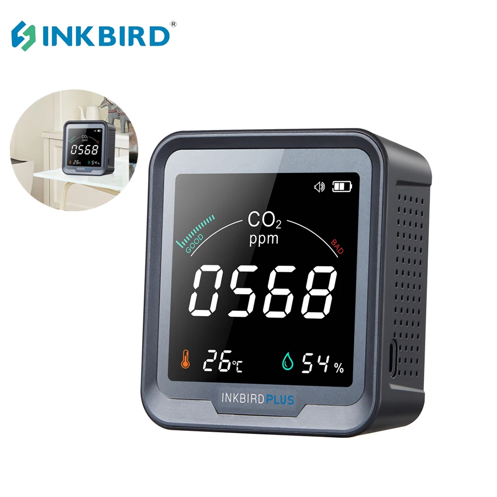 

INKBIRD CO2 Monitor With Alarm 3-in-1 CO2 Air Detector Concentration&Temperature&Humidity Real-Time Carbon Dioxide Detector Home