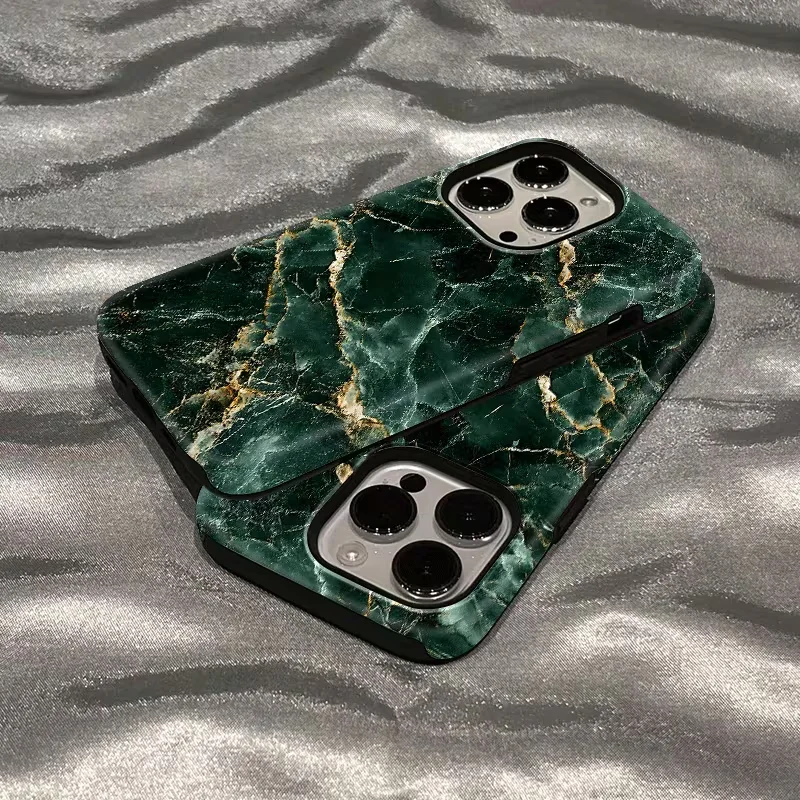 Dark Green Marble Design Phone Case for Samsung Galaxy S20 S23 S24 S25 S26 FE Plus Ultra Edge 5G Luxury Double-layer Back Cover