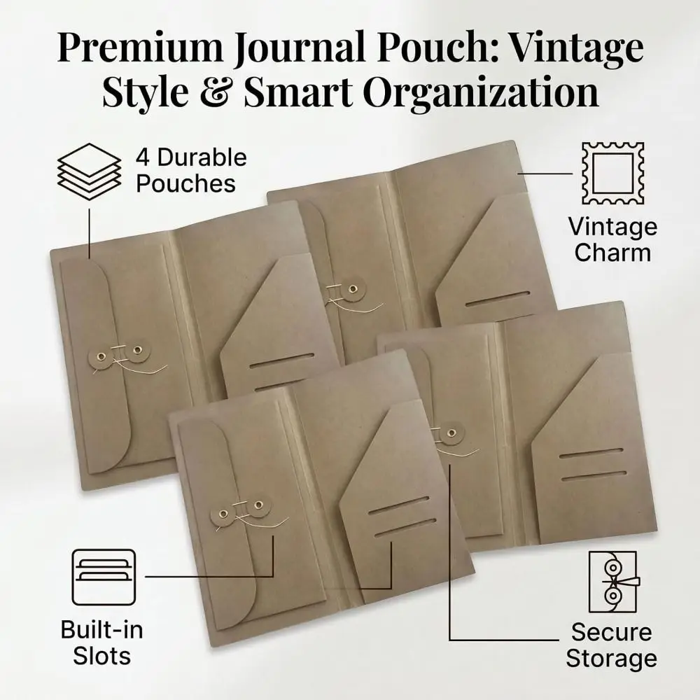4 Pcs Durable Simple Kraft Paper Pockets Vintage Practical Bill Bag Brown Document Storage Pouch Stamp Ticket