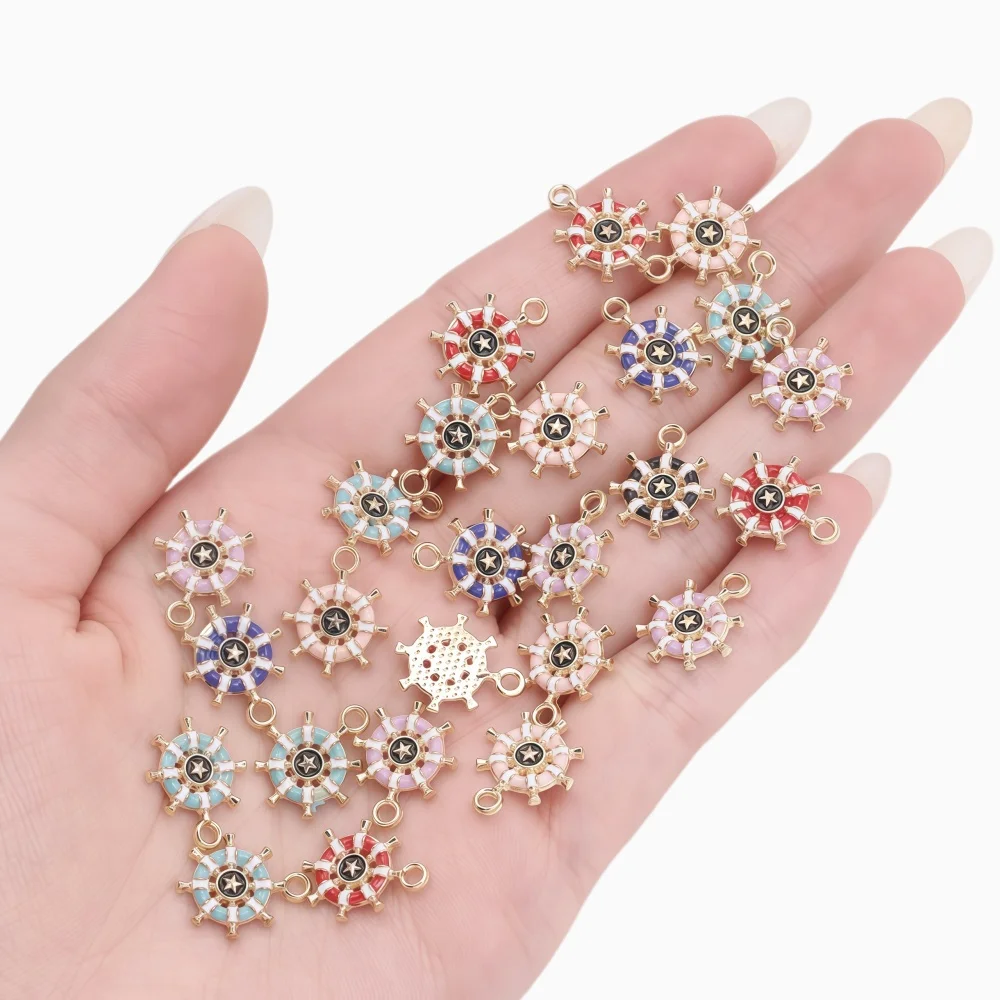 10Pcs Alloy Ocean Style Enamel Ships Wheel Helm Rudder Charm For DIY Necklace Pendant Earring Bracelet Jewelry Making Accessorie