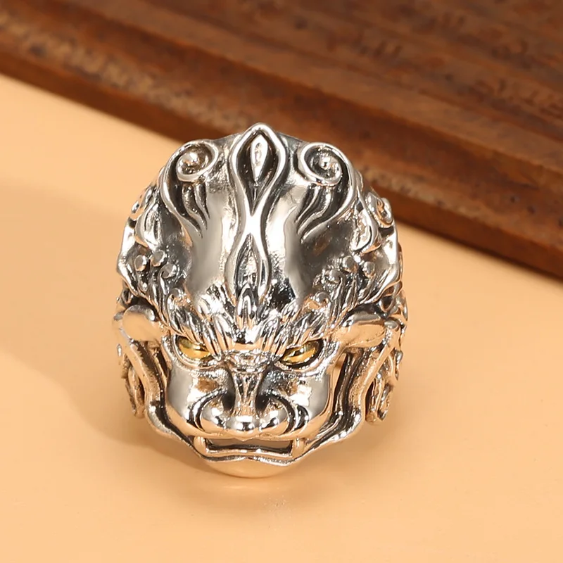 

925 sterling silver menstylish pixiu open ring thai silver retro trendy domineering ring