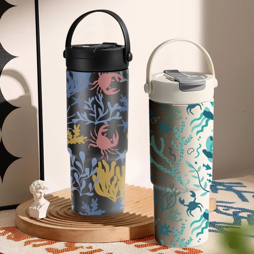 

Coral Pattern Vacuum Flasks 700ml Ceramic Lined Vacuum Insulated Tumbler with Tea Infuser & Hidden Straw