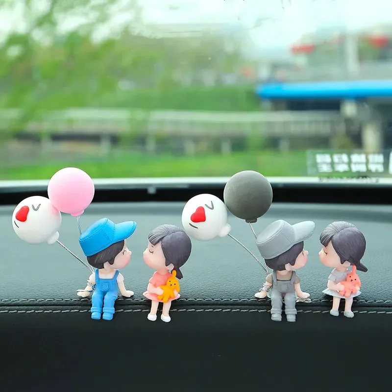 Car Ornaments Cute Cartoon Couples Action Figure Figurines Balloon Ornaments Auto Interior Accessories For Dashboard Girls Gifts