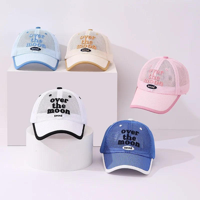 5 Colors Casual Kids Sun Hats with Letters Fashion Adjustable Mesh Baseball Cap for Boys Girls Outdoor Sunshade Headwear 2-7Y