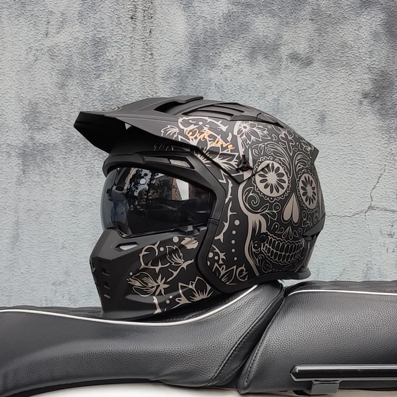 ORZ Retro Helmet Motorcycle Full Helmet Men Women Summer Locomotive Four Seasons Rally Demolition Combination Helmets