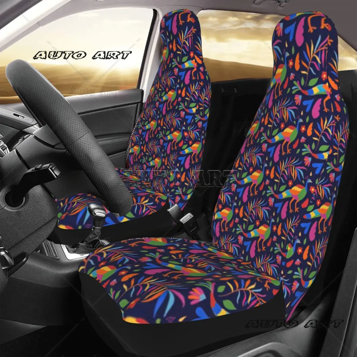 Mexico Otomi Colourful Peacock Bird Pattern Car Seat Cover Custom Printing Universal Front Protector Accessories Cushion Set