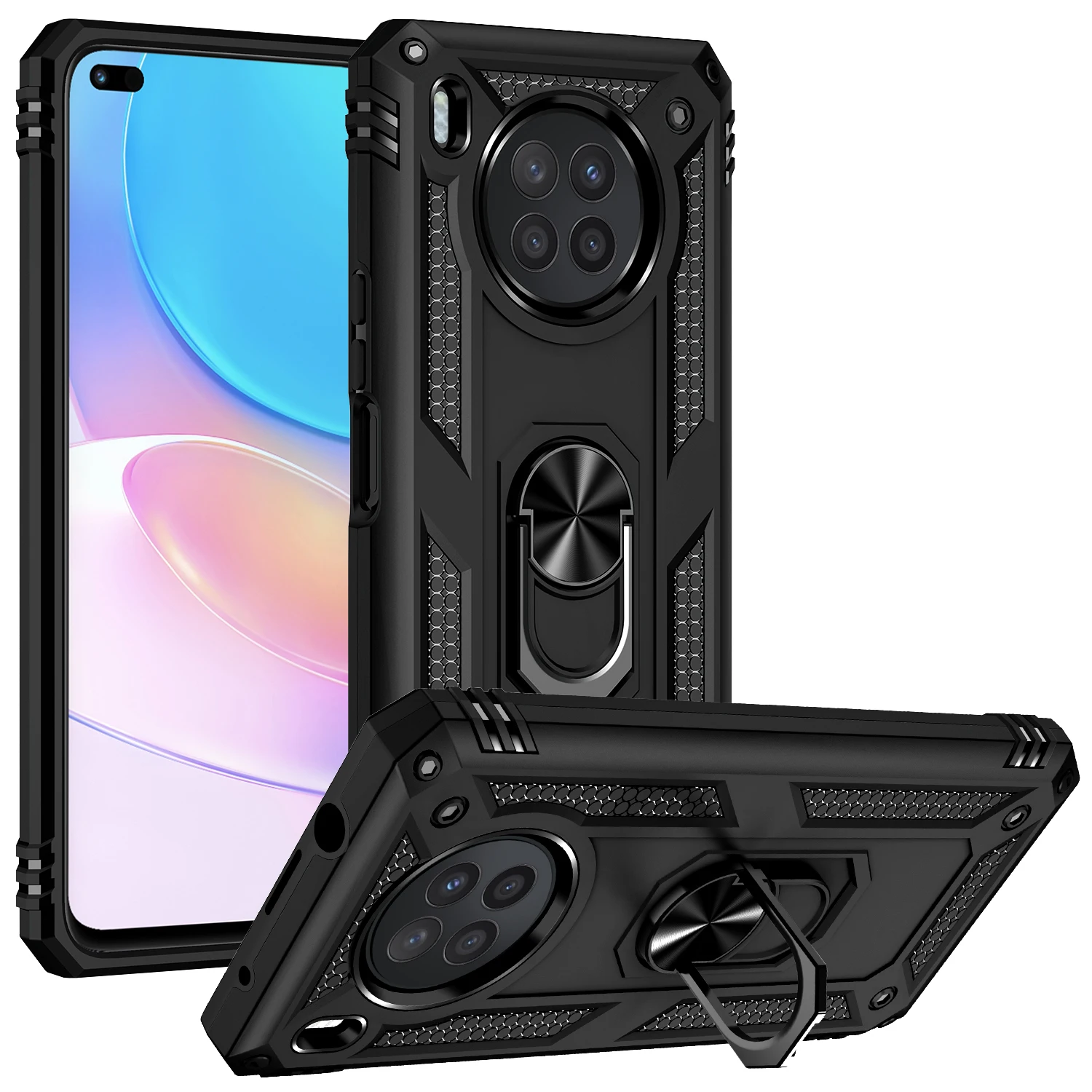 Armored 2-in-1 Fall-proof Case for Huawei Psmart Z 2019 nova 8i 9se for honour 8s 10 50lite X7 X8 X9 Ring Stand Phone Case