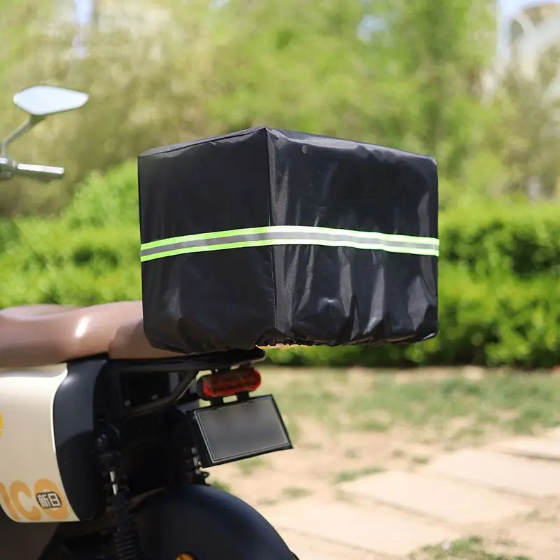 Motorcycle Trunk Rainproof and Dustproof Cover,bicycle Basket Cover,takeaway Box Waterproof Cover with Reflective Strips