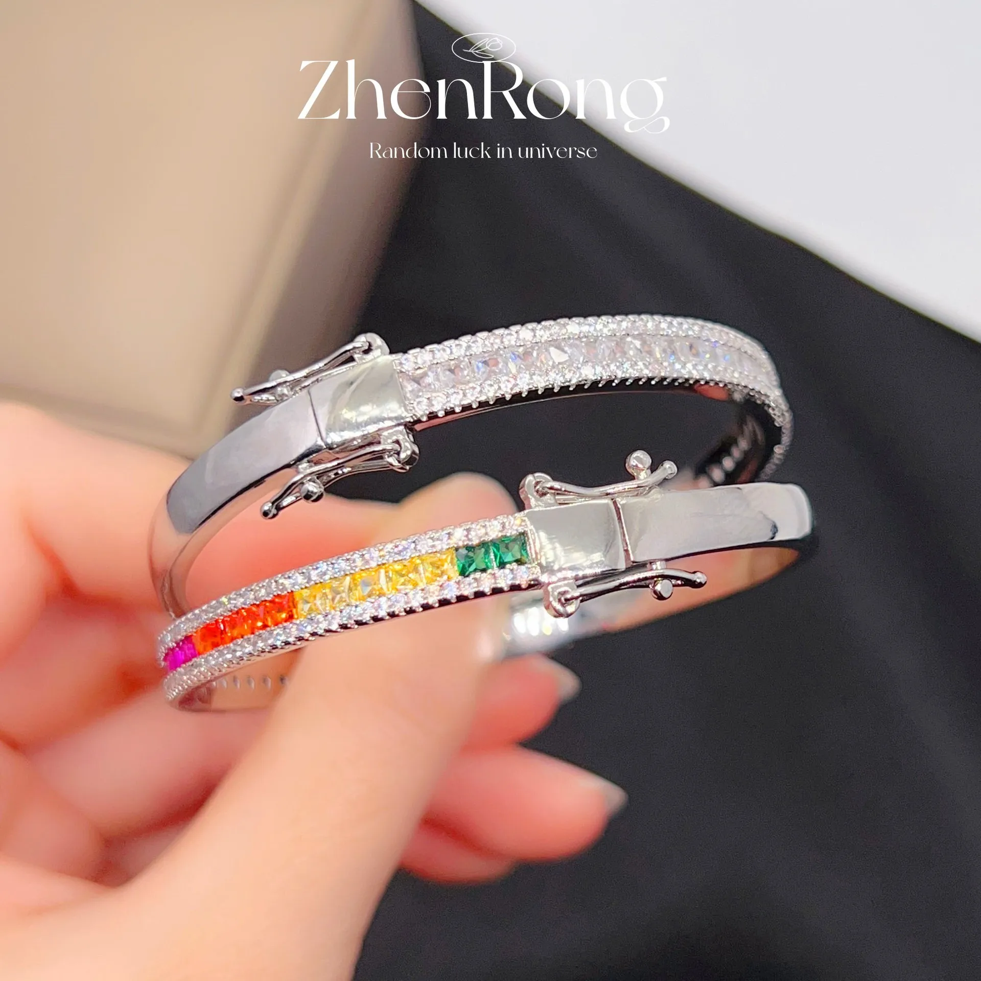 Luxury Rainbow Tourmaline Women\'s Bracelets Full of High Carbon Diamonds Bangles Female Fine Jewelry Bright Wedding Party