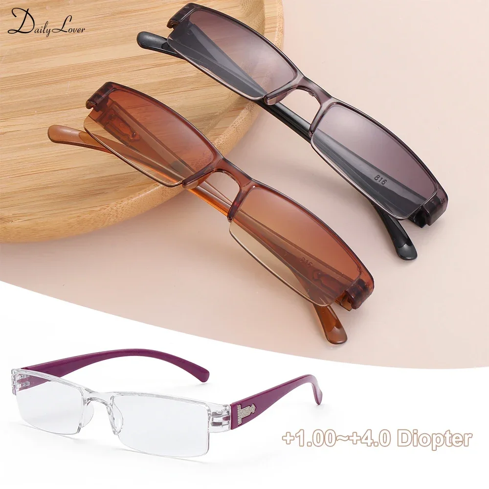 Fashion Light Resin Reading Glasses Men Women Clear Lens Half Frame Presbyopic Eyewear 1.0 1.5 2.0 2.5 3.0 3.5 4.0 for Reader