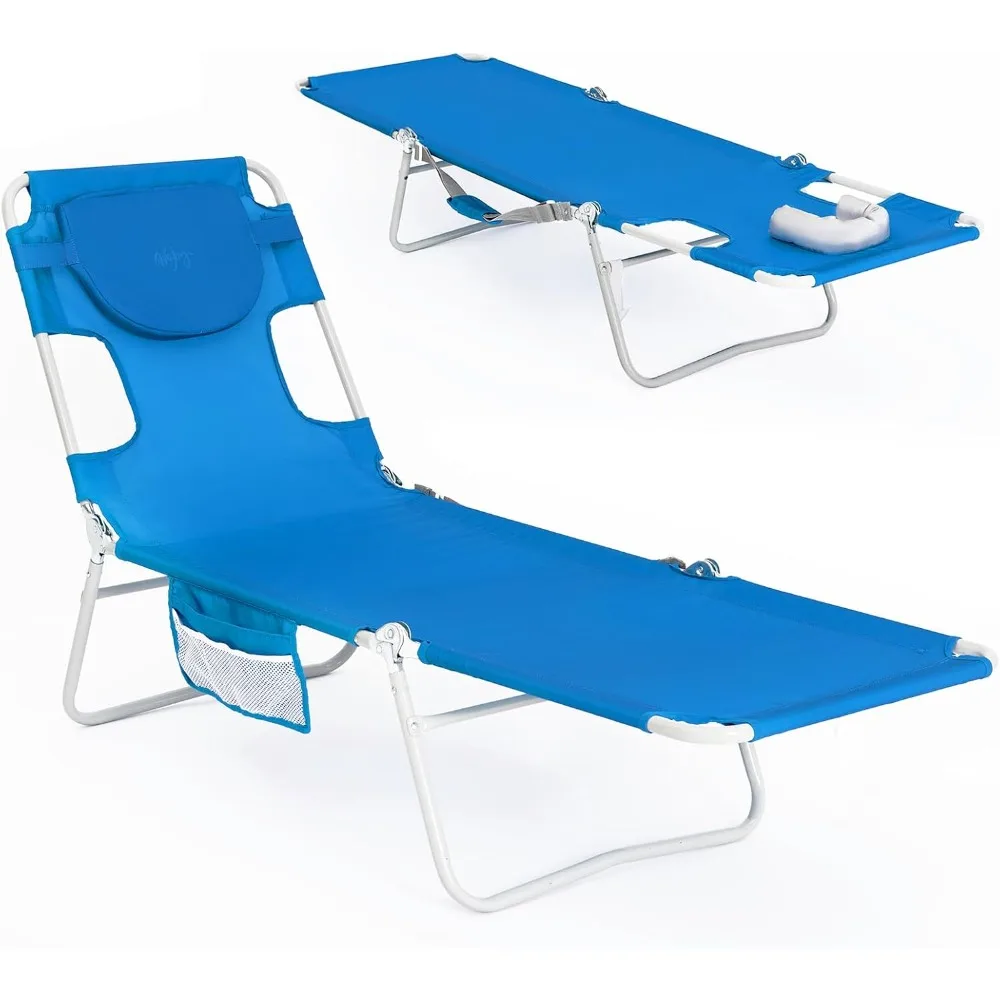 

Folding Tanning Chair with Face Hole, 5 Positions Face Down Beach Lounge Chairs with Pillow for Outside Sunbathing Poolside (B