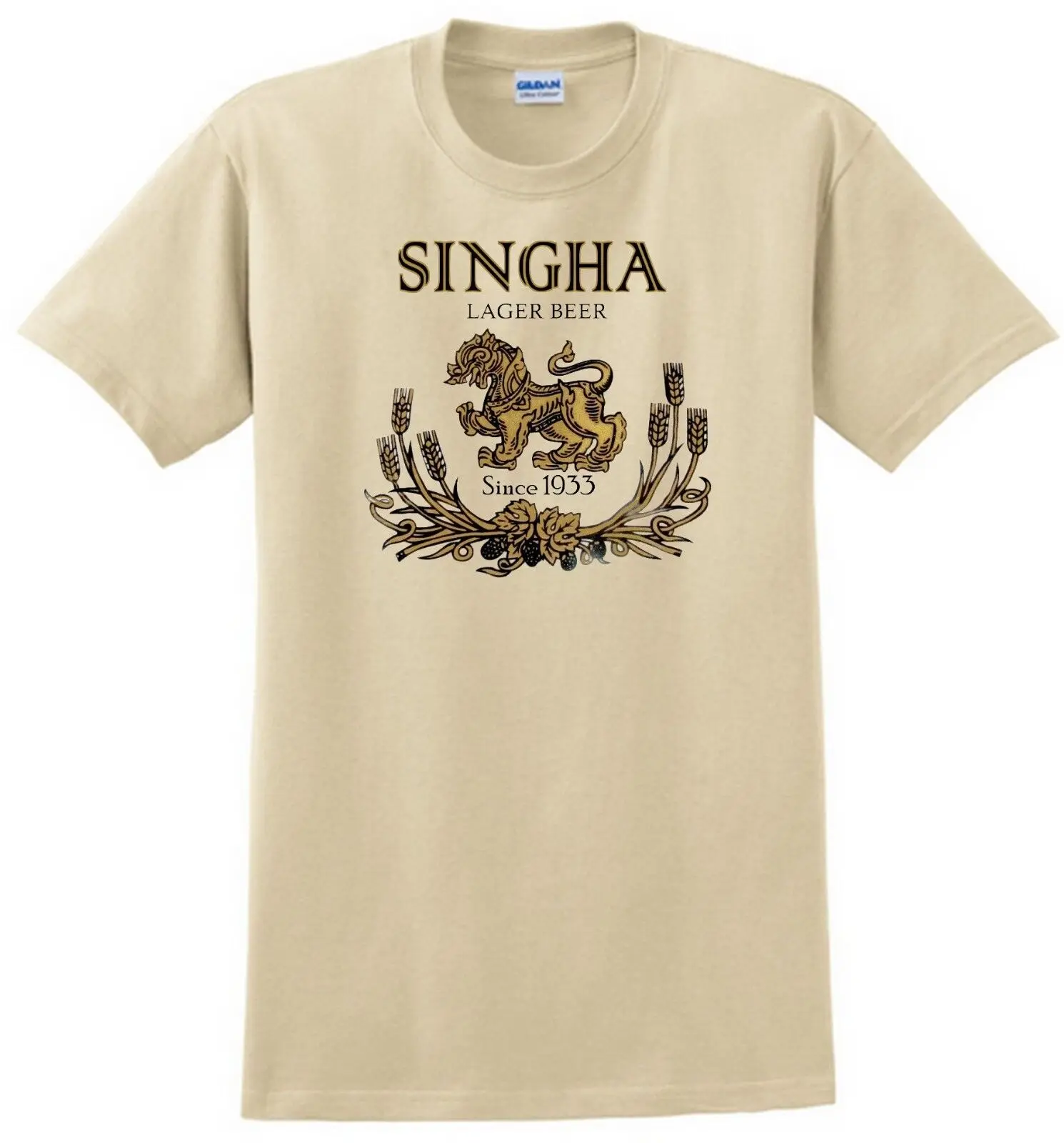 Singha Beer T-shirt.Thailand. Gray,Khaki,White,Yellow. S-XXXL Free Ship to USA long or short sleeves