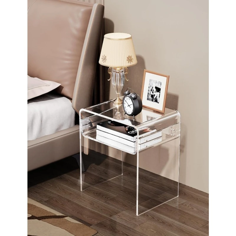 Clear Acrylic End Table 2-Tier Bedside nightstand for Living Room Bedroom Home Decor (Clear)