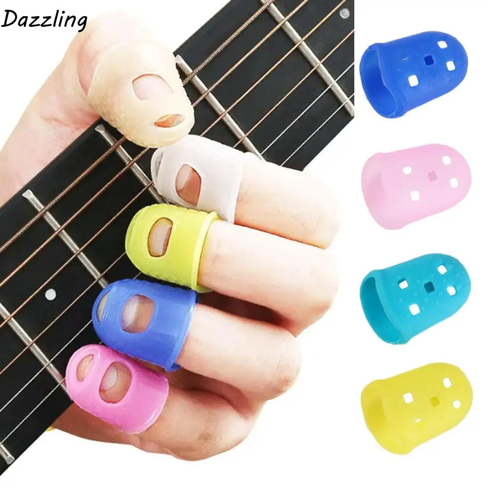 

4pcs/set Non-Slip Guitar Fingertip Protectors Solid Color Rubber Thimble Silicone Finger Guards Guitar Accessories