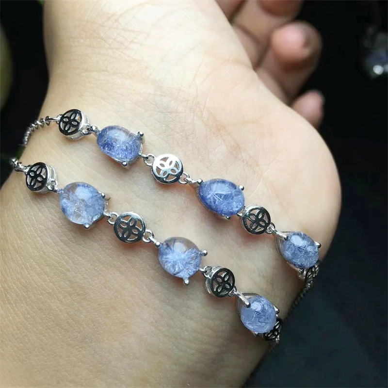 

S925 Natural Dumortierite Bracelet Fashion Crystal Quartz Blue Gemstone Jewelry Reiki Healing Gift For Women 1pcs