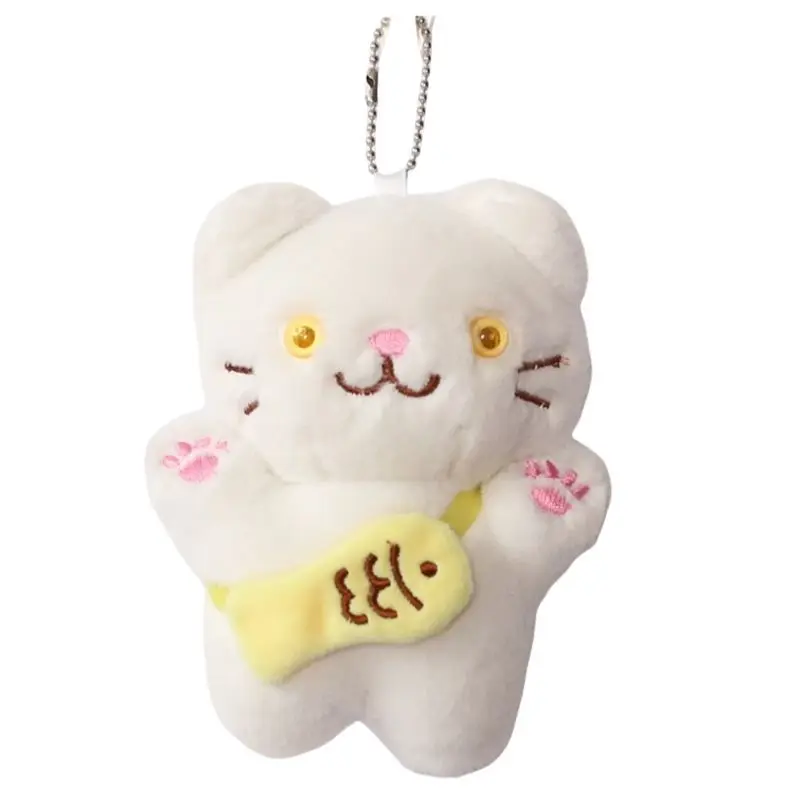 حقيبة ظهر لطيفة على شكل سمكة صغيرة، قلادة دمية من القطيفة على شكل قطة، سلسلة مفاتيح دمية، قلادة حقيبة هريرة