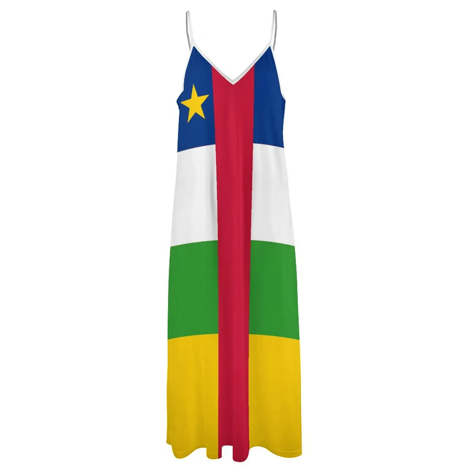 Long Dresses Dress Central African Republic Flag Print New Casual Sleeveless Women\'s V-Neck Printed Dress Swing Retro Dresses