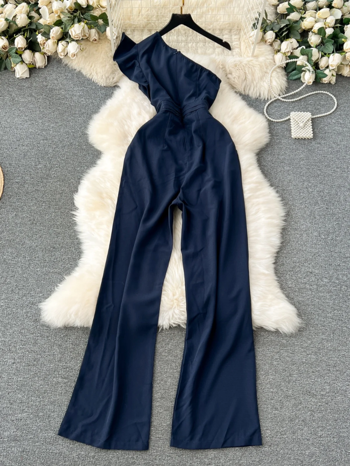 

Ele High Waist oulder Bared Side Collar Wide Leg Pants Women's Holiday Travel Faion plus Size Slimming