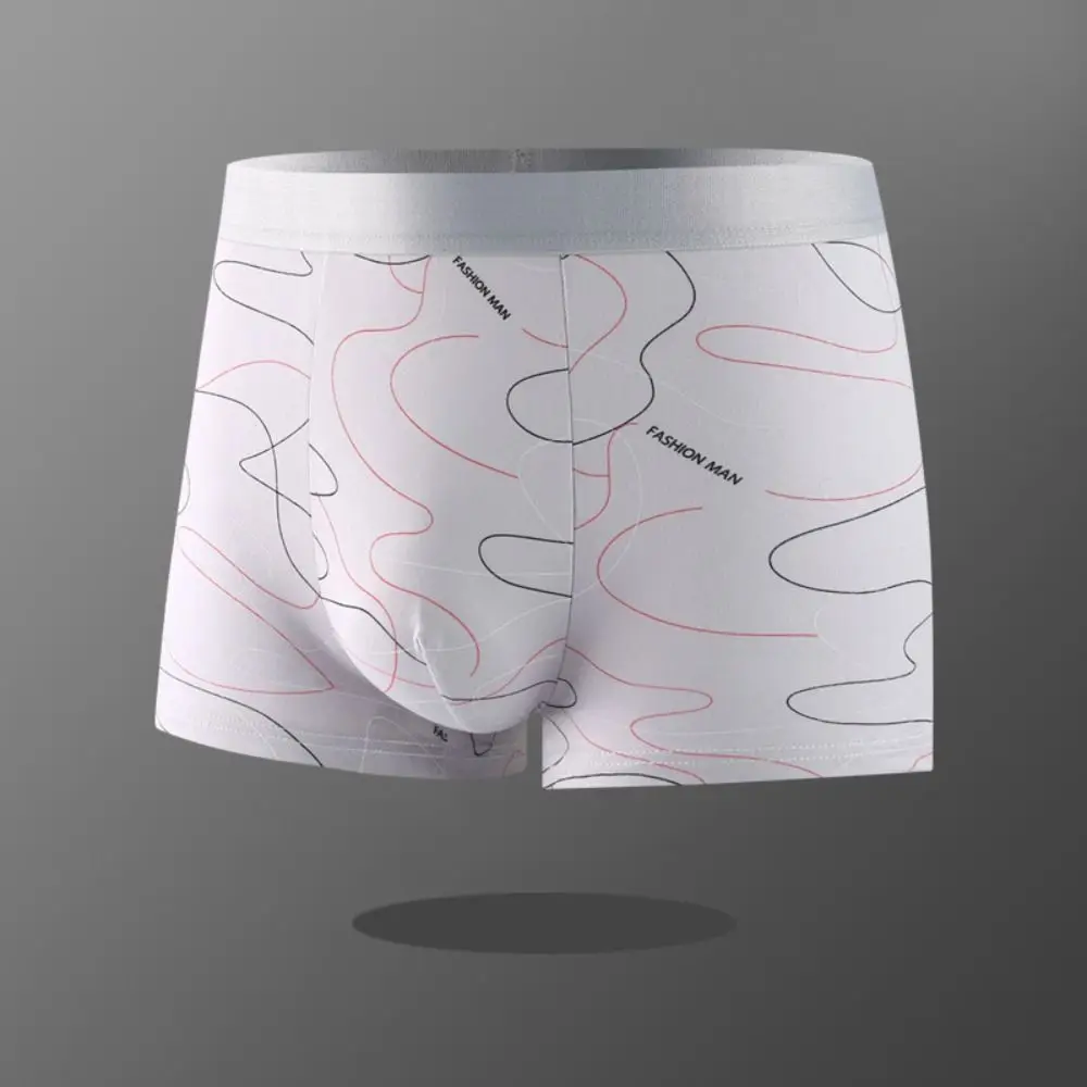 4Pcs Stripe Letter Men's Flat Panties Mid Waist Seamless Sporty Boxers Shorts Large Size Underpants Men's Underwear Gifts