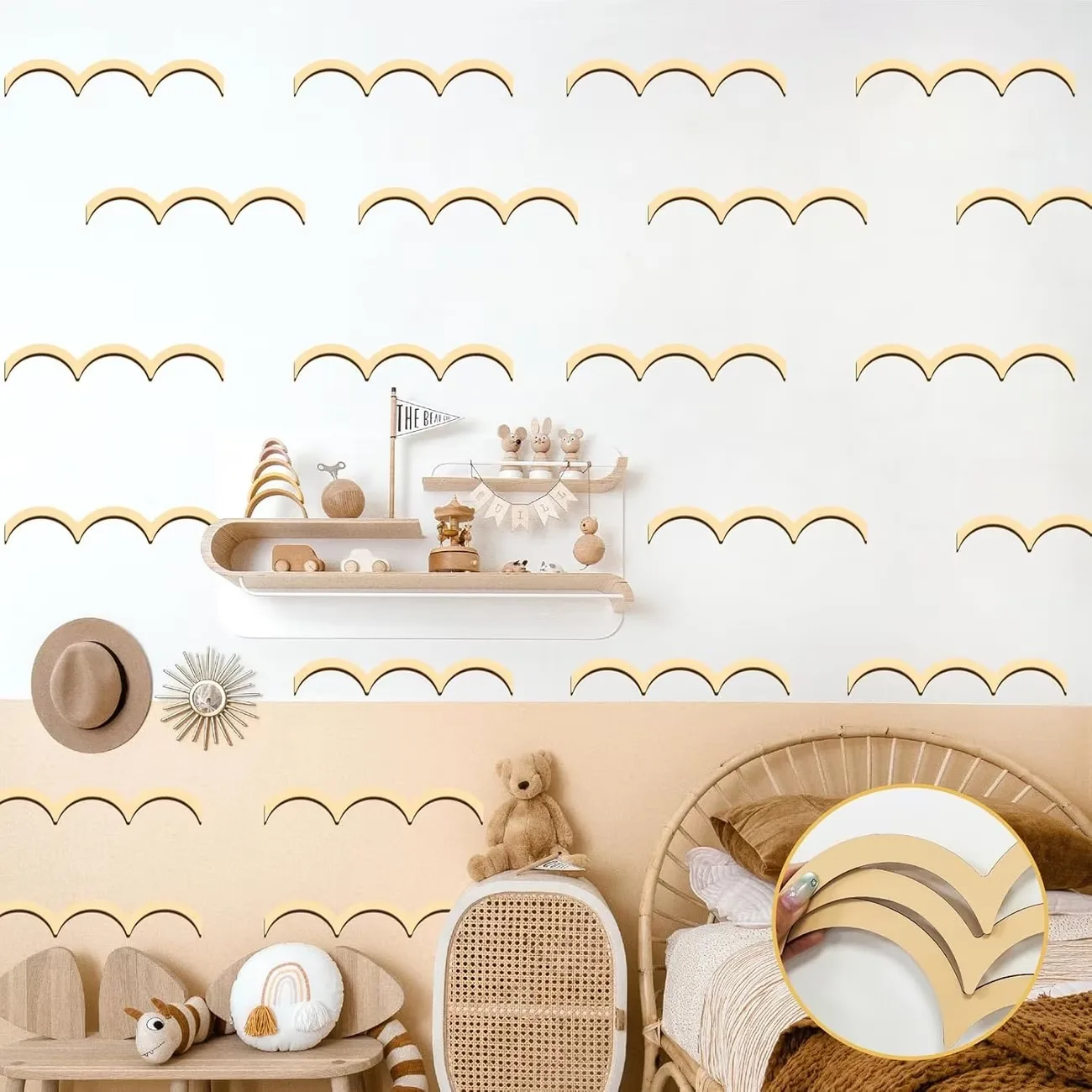 12/24Pcs Scalloped Wood Wall Moulding Chair Rail Wooden Cornice Trim for Home Decor Latest Design
