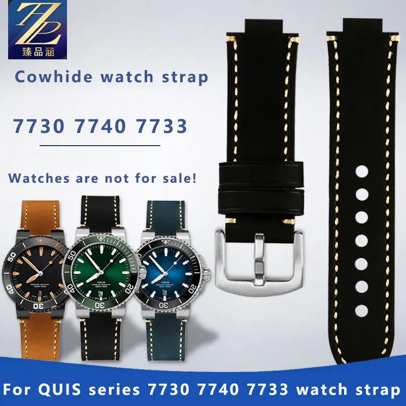 

Modified convex cowhide strap men's bracelet for ORIS diving watch AQUIS series 7730 7740 7733 genuine leather watchband