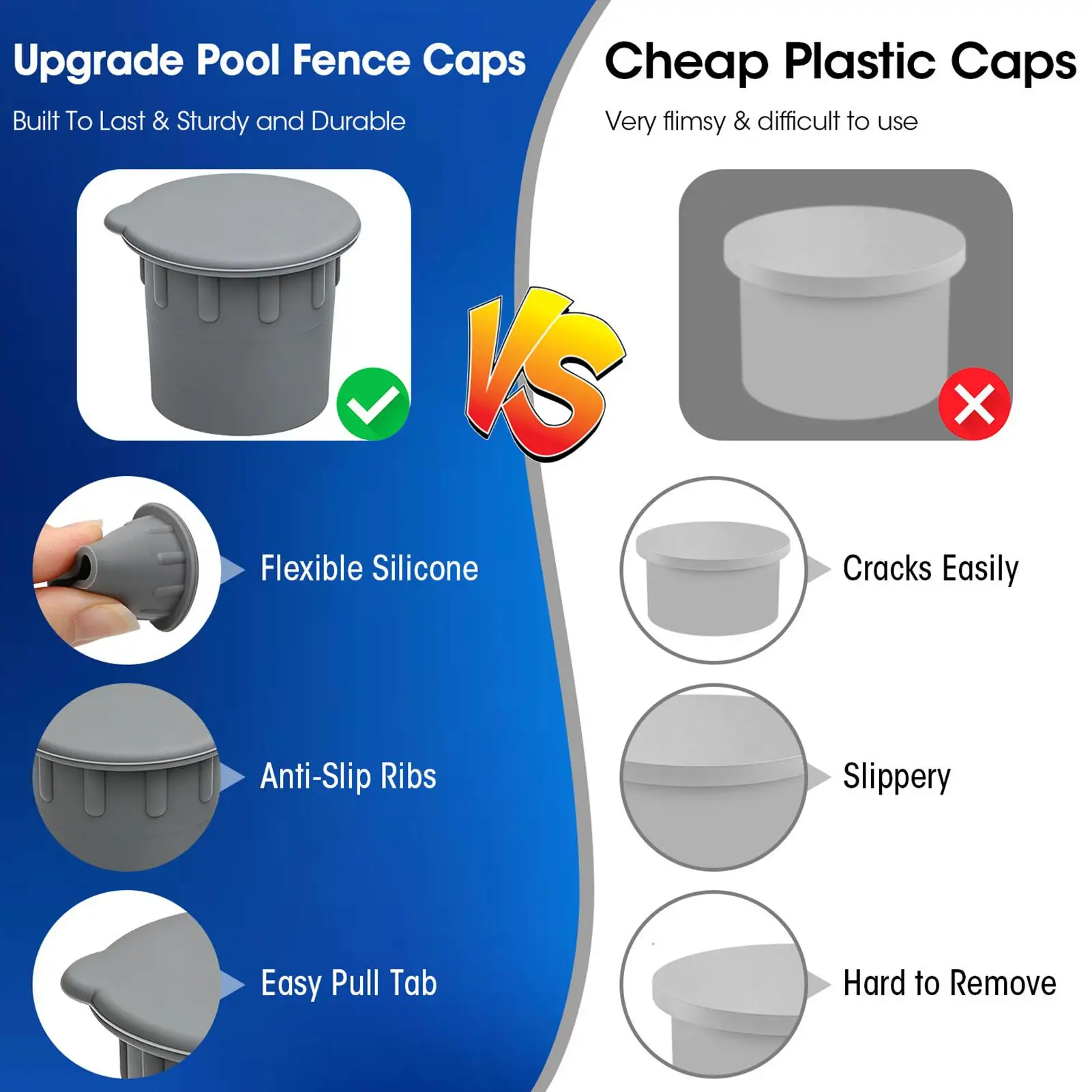 Tapones de silicona de seguridad para orificios de vallas de piscina, juego de 4 piezas, cubiertas protectoras para orificios de vallas de terraza, para barrera de cerramiento de terraza exterior