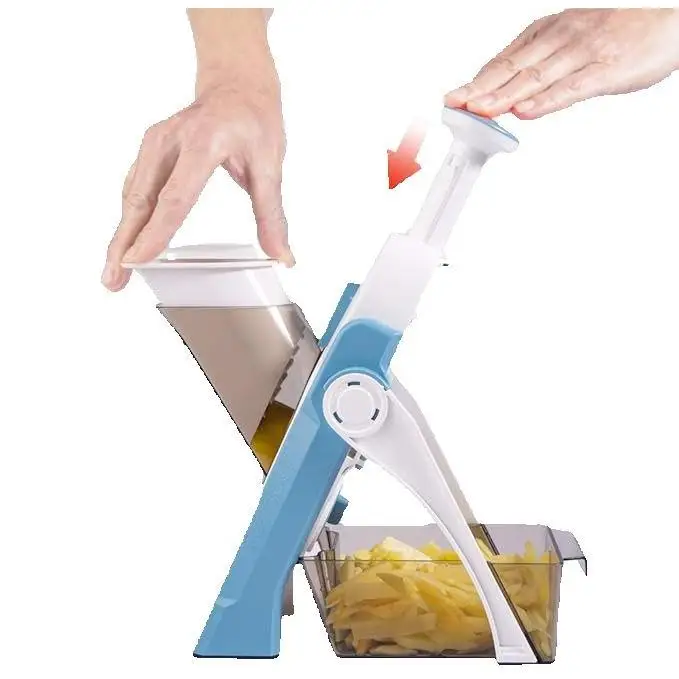Cortador de verduras multifuncional con cuchillas de acero inoxidable, mandolina de cocina manual, espiralizador cortador de verduras para chef y hogar