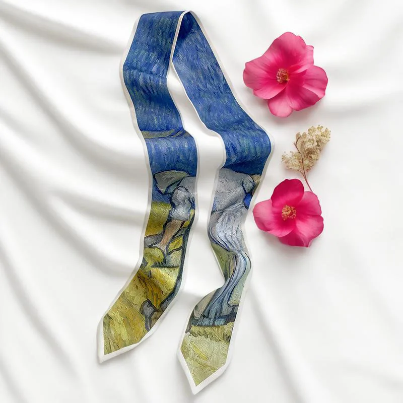 Prints Long Hairband Skinny Neckerchief Women Hair Scarf Fashion Headband Cute Tie Scarves Silk Feel Luxury Bag Scarf For Ladies