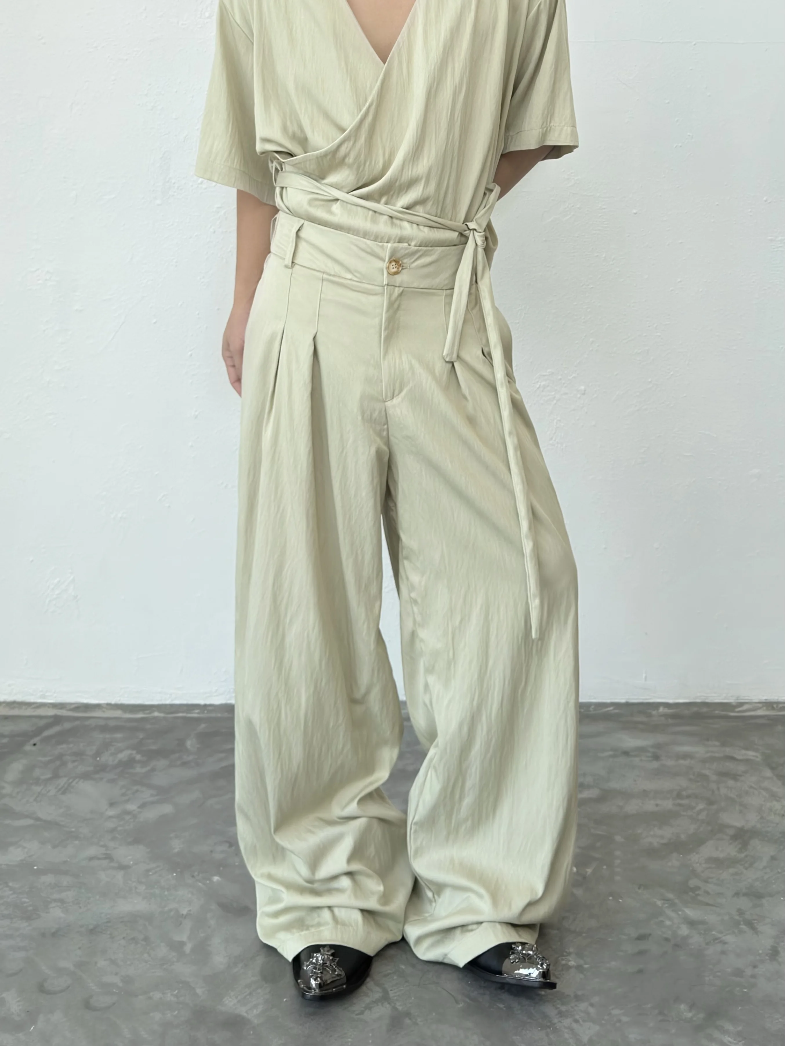 BKYC High Waist Wide Leg West Pants Men Women Unisex Loose Drapey Long Trousers Cotton Blend Fabric Youth Casual Wear