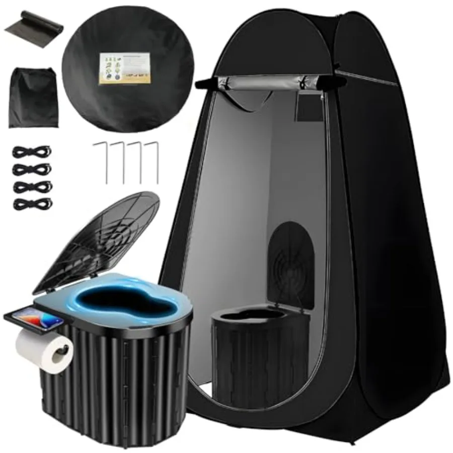 

Camping Toilet with Pop Up Privacy TentPortable Outdoor Folding Potty Shower Tent Dressing Room with Carry Bag for RV Travel Tr