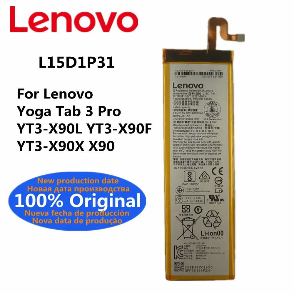 

L15D1P31 4000mAh Tablet Original Battery For Lenovo Yoga Tab 3 Pro YT3-X90L YT3-X90F YT3-X90X X90 Battery Bateria + Free Tools