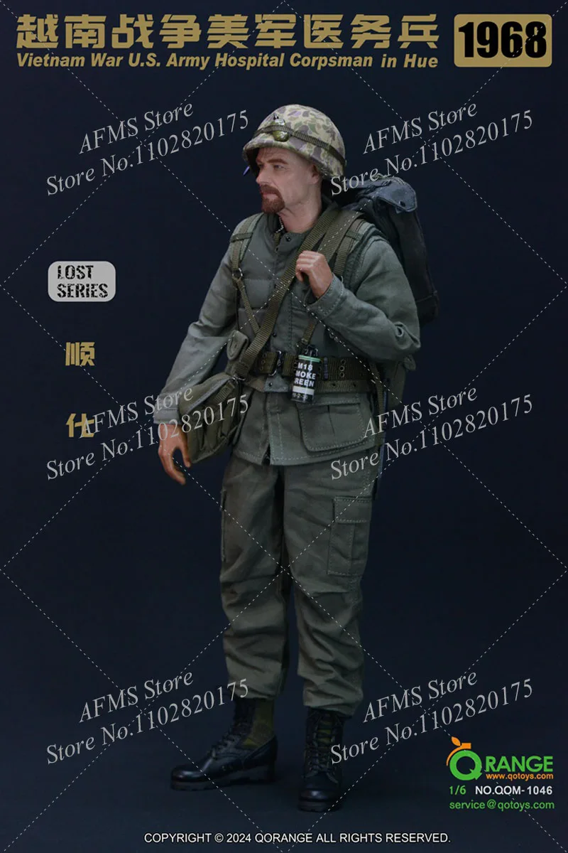 QOM-1046 Figura colecionável em escala 1/6, guerra do Vietnã, exército dos EUA, corpo do hospital em hue 1968, modelo de figura de ação de soldado masculino de 12 polegadas