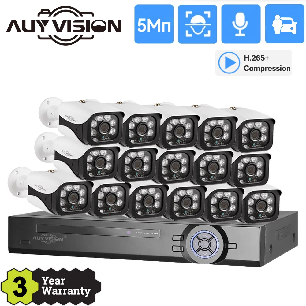 

16CH 5MP Security Camera System CCTV POE NVR Kit IR Night Vision Video Surveillance Indoor Outdoor Audio Record IP Camera