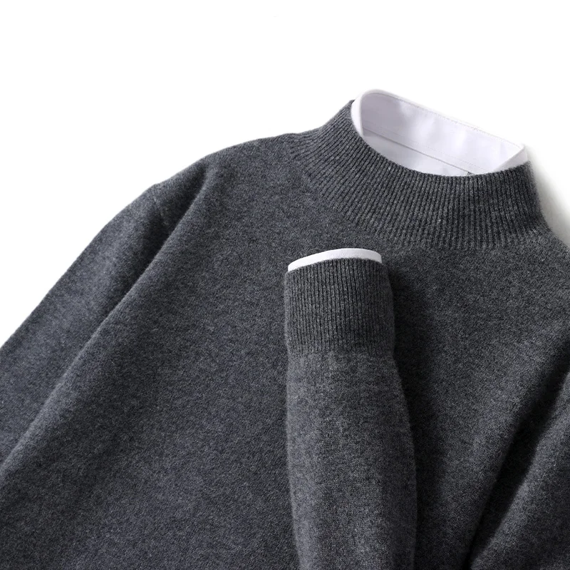 Autumn And Winter Men's 100% Pure Wool Diamond Striped Pullover Sweater Casual Business Wool Knitted Bottoming Shirt