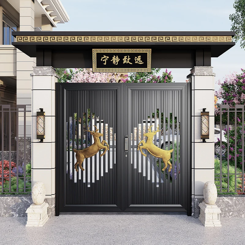 Porte électrique personnalisée en alliage d'aluminium, porte de jardin en acier inoxydable, art en a