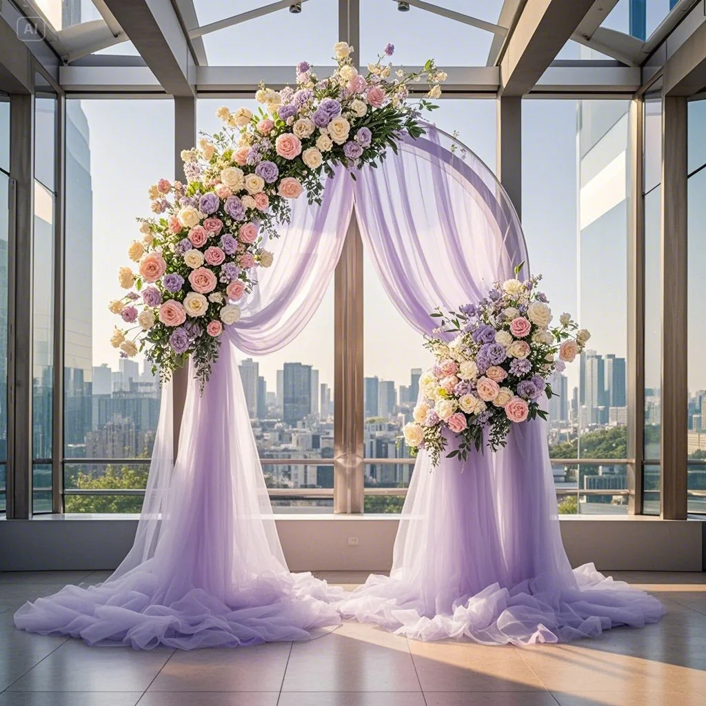 3–10 m Hochzeitsbogen, drapierter Stoff-Hintergrund für Hochzeitsempfang, Tüll-Hintergrund, Geburtstagsfeier, Babyparty, Dorn, Deckendekoration – Detail 9