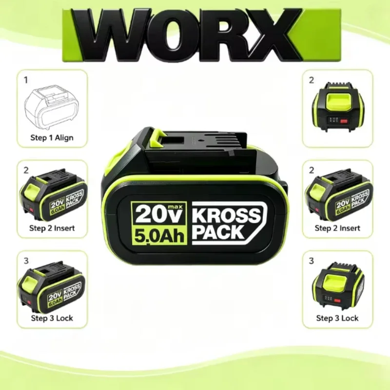 WORX 20V WA3551 WA3055WA3058 6.0Ah Battery Rchaergeable Consistent Power for WU294 WU362 Jigsaw  Polisher Household Woodworking