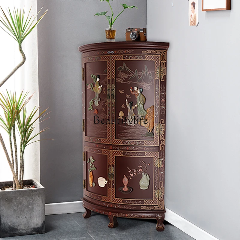New Chinese bone stone inlaid corner cabinet, retro storage of character side cabinet, locker
