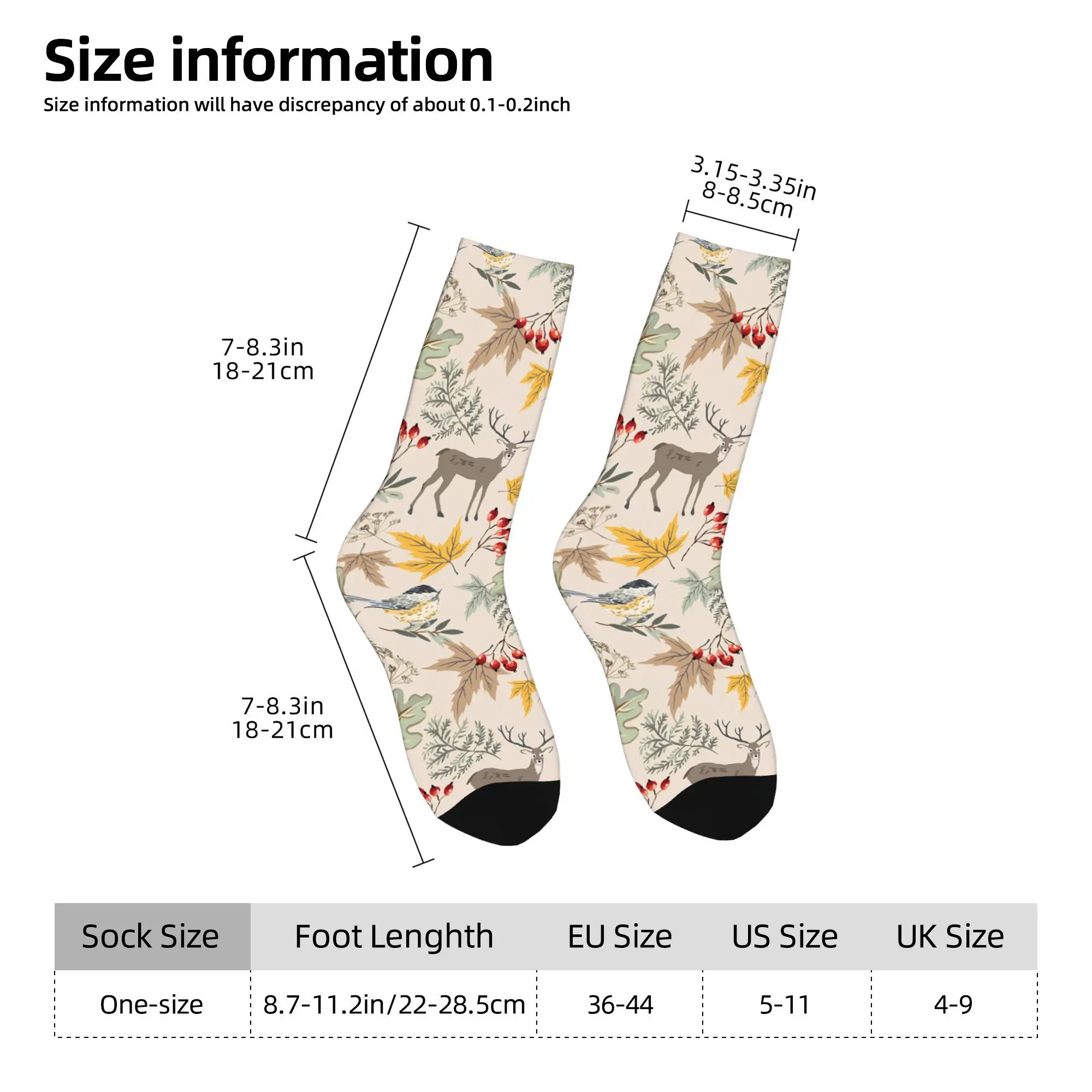 1pc Autumn Deer Animals Titmouse Birds Printed Men's Socks  Novelty Hip Hop Harajuku Pattern Crew Sock Casual Gift