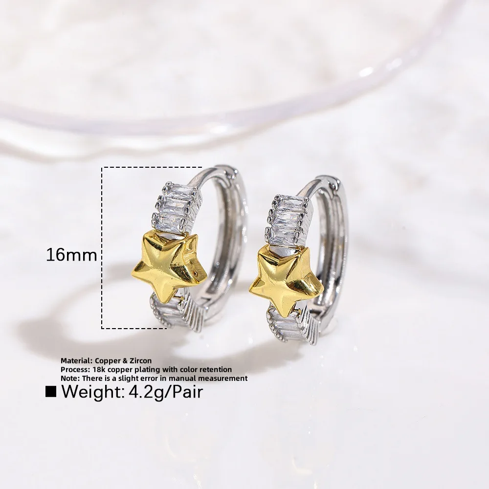 3Pair versatile simple copper plated two-color butterfly love five-pointed star cross four-leaf clover earrings ear buckle women