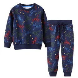Jumping Meters Hot Selling Boys Girls Hooded Clothing Sets Dinosaurs Print Autumn Winter Kids Outfits Hooded + Sweatpants Suit