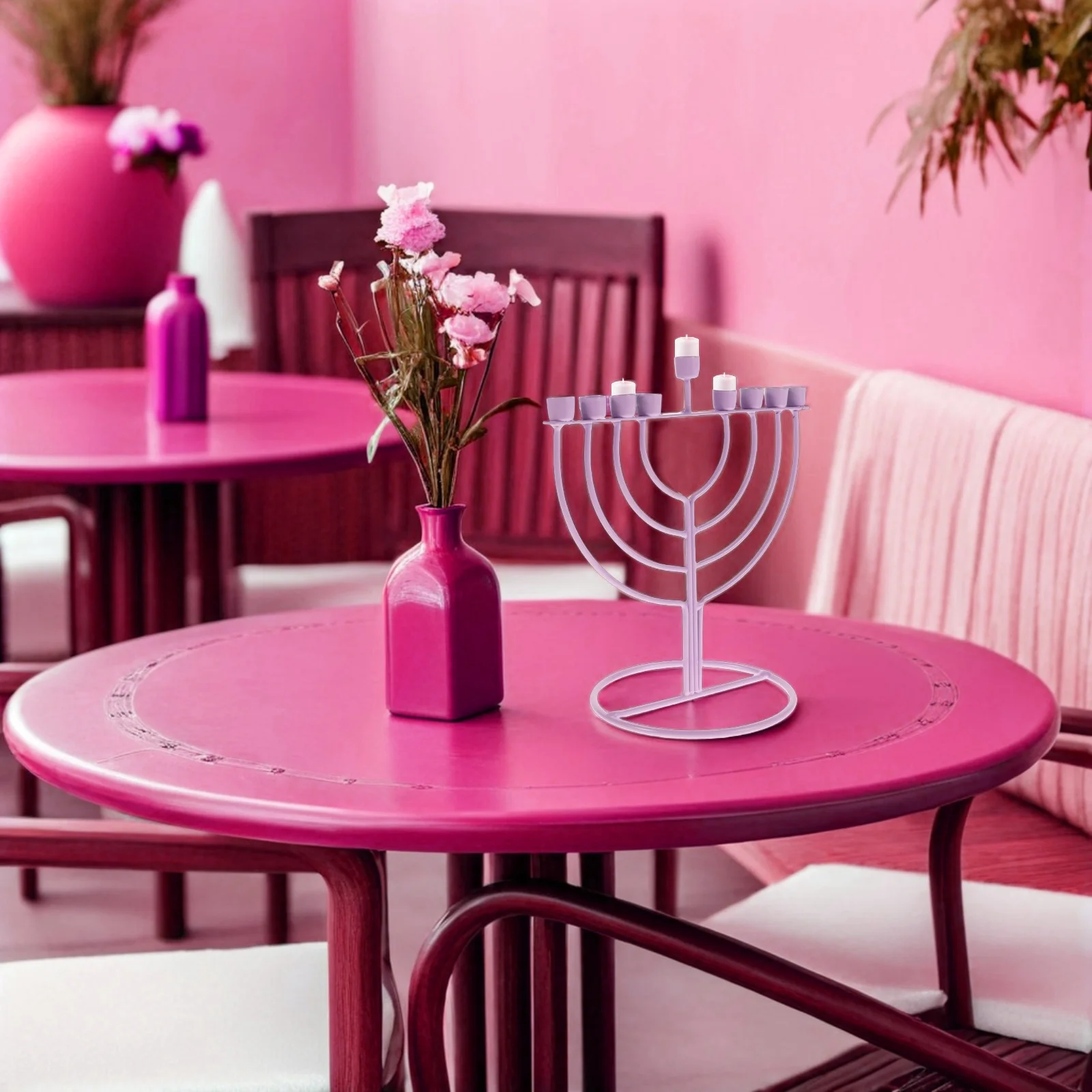 

Hanukkah Menorah Holder 9 Branch Vintage Jewish Tabletop Decor Alloy Pillar Stand For Festival Religious