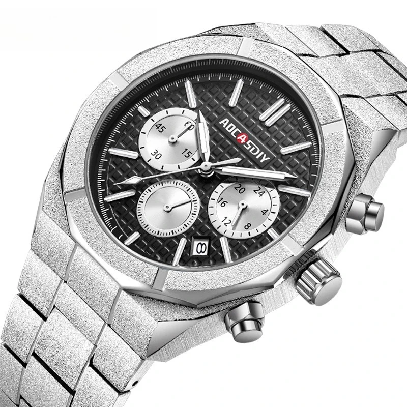 

Многофункциональные мужские часы-хронограф с шестью стрелками, стальной ремешок цвета «ледяное золото», кварцевые часы с календарем, горячая распродажа