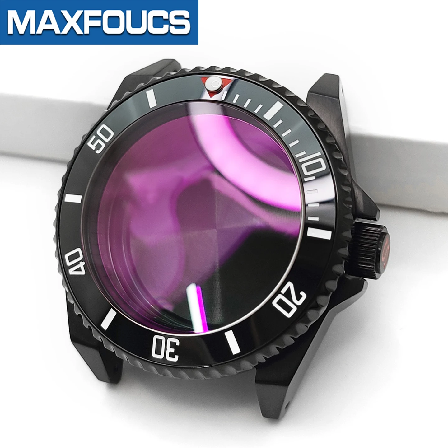 Samurai glänzendes schwarzes Edelstahl-Uhrengehäuse SKX MOD NH35 NH34 mit 3'O-Uhrkrone, Saphirglas, individuelles Zubehör – Detail 14