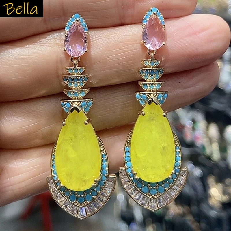 

Yellow white Earrings women Dinner Party gala event Jewelry Women Earrings jewelry gift