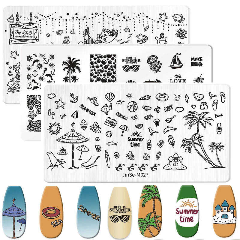 

Summer Nail Art Stamp Plate Coconut Tree Leaf Plam Tree star Flish Stamping Template Beach sea wave Summer Themed Manicure Tools