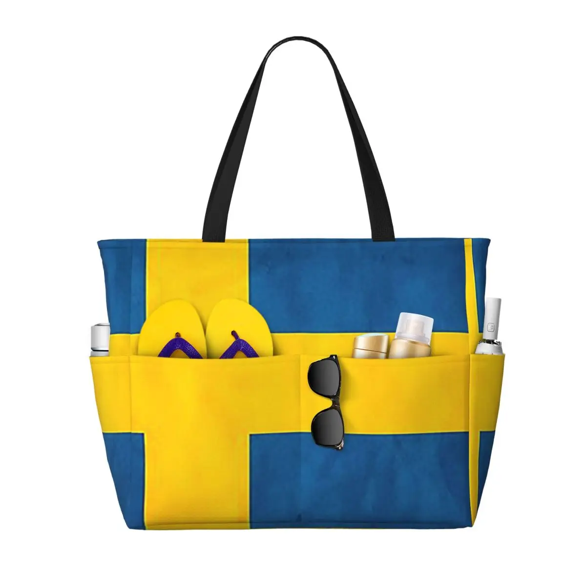 Sweden Swedish Flag Beach Tote Bag Sport Gym Yoga Duffle Large Tote Bag Women Travel Bag Fitness bag