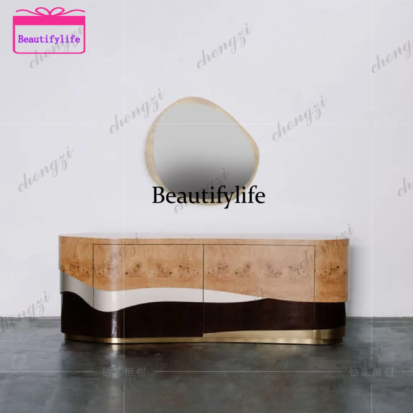 a55 Italian floor-to-ceiling TV cabinet mansion living room home modern light luxury high-end feeling against the wall